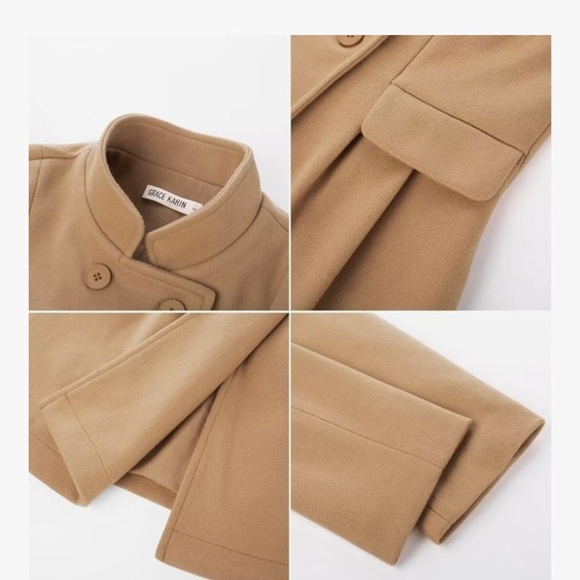 GRACE KARIN Women's Winter Lapel Double Breasted PeacoatWork Long Wool Trench - Picture 6 of 9